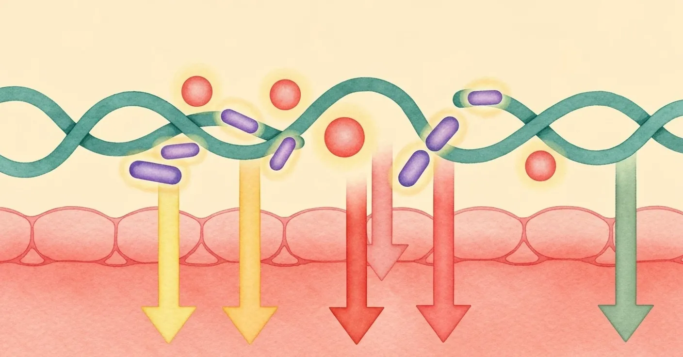 A schematic showing inulin chains being broken down by Bifidobacterium and Lactobacillus in the colon, producing butyrate, propionate, and acetate as short-chain fatty acid outputs