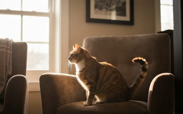Orange tabby cat eating from a ceramic bowl with a supplement sachet beside it.