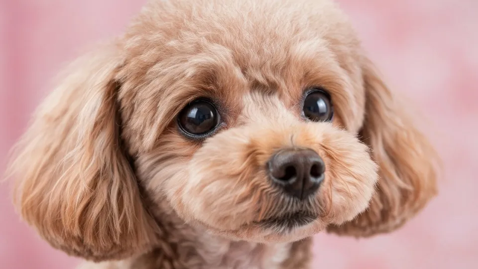 Close-up of porphyrin staining under the eyes of a white Poodle.