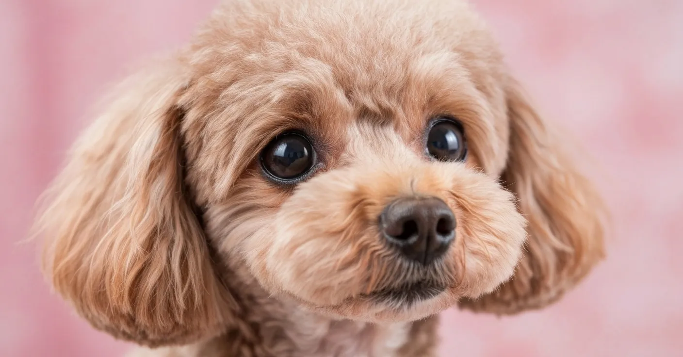 Close-up of porphyrin staining under the eyes of a white Poodle.