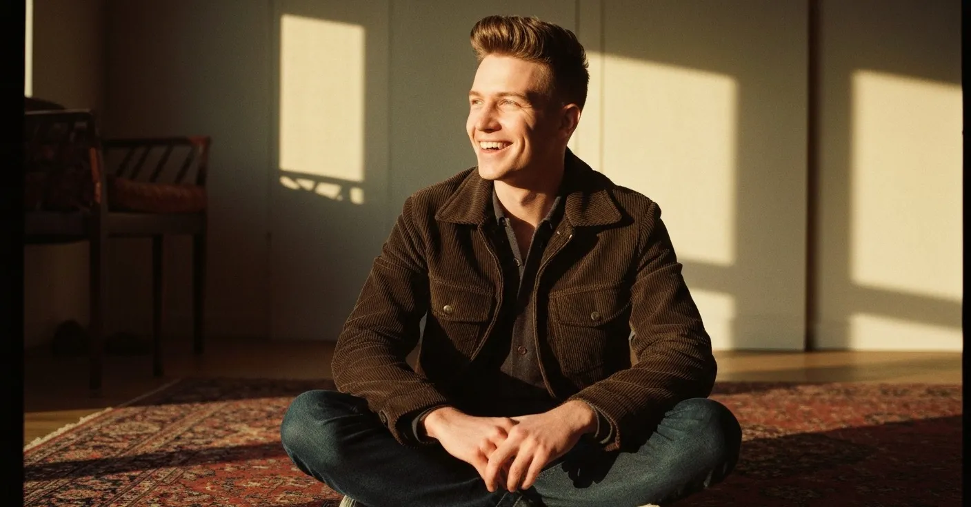 Senior golden retriever walking on grass with its owner, showing slight muscle loss along the hindquarters.